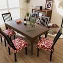 Stretch Dining Chair Seat Covers Set of 6,Dining Chair Slipcovers, Floral Printed Chair Covers,Soft Fabric Washable Upholstered Chair Seat Protector, No Rear Covers for Home Kitchen Dining Room (Redflame Flowers)