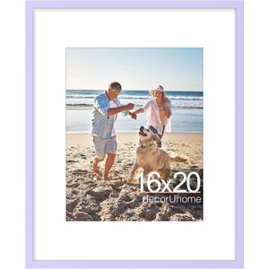 decorUhome 16x20 Picture Frame, Display Pictures 11x14 with Mat or 16x20 without Mat, Wall Hanging Poster Frame, Purple, 1 Pack