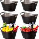 meekoo 6 Pcs Plastic Ice Buckets Bulk with Handles 4.5L Oval Storage Tub Large Capacity Ice Drink Bucket for Party Bar Wine Beer Champagne Beverage Bottle Cooler (4.5 L,Black)