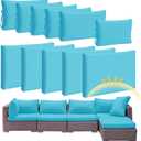 Patelai 11 Pcs Waterproof Patio Cushion Covers for Outdoor Sectional Furniture Wicker Rattan Patio Sofa Couch Chair Seat Pillow Slipcovers, 3 Sizes Covers Only (25.4 x 25.4X 3.54,Turquoise)