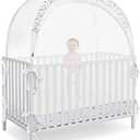 L RUNNZER Baby Pop Up Crib Tent, Crib Net to Keep Baby from Climbing Out, Crib Canopy Cover Against Falling and Bites, Strong Frame & Soft Breathable Mesh, White+stars