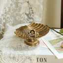 NIKKY HOME Vintage Gold Ring Holder Jewelry Dish, Shell Shaped Trinket Display Decorative Metal Tray Classy Birthday Gifts for Women
