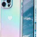 ZTOFERA for iPhone 16 Pro Max Case 6.9 inch,Cute Colorful Iridescent Plating Edge Case with Love Hearts Pattern,Camera Lens Protection Shockproof Phone Case for Women Girls,Iridescent Blue