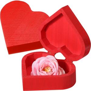 Marsui 1 Pcs Unfinished Valentines Heart Box with Hinged Lid Red Crafts DIY Wood Treasure Chest Stash for Women Holiday Art Gifts Jewelry Home Storage Gifts (3.94 x 9.74 x 1.58 IN)