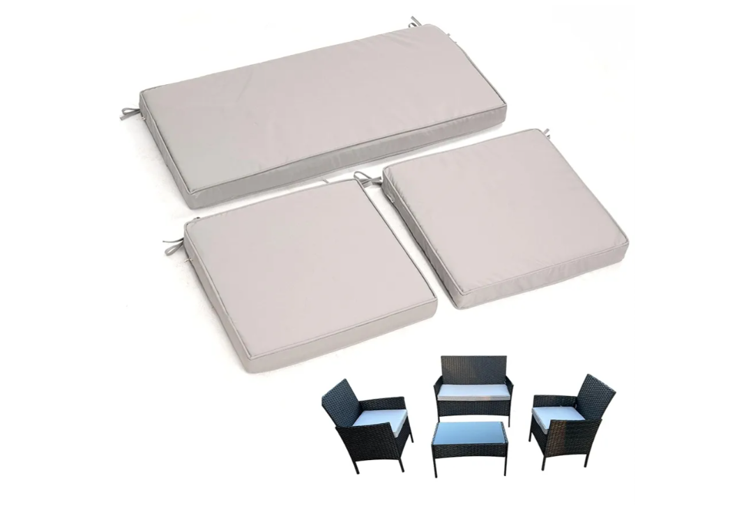 3-Pack Outdoor Patio Furniture Replacement Cushions Set–High-Elastic Sponge Cushions Fit 4-Piece Wicker Rattan Sofa, Loveseat & Chairs, 36x18x2 & 18x18x2, Waterproof, Fade-Resistant (Light gray)