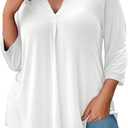 REDHOTYPE Womens Plus Size Tops 3/ 4 Sleeve Shirts Collared V Neck Blouses Casual Work Tunic Tops, White, 3X