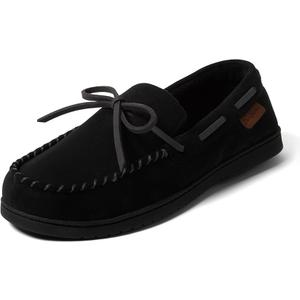Dearfoams Men's Microsuede Moccasin with Tie Slipper Solid Black 13-14
