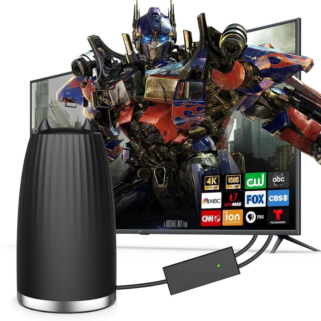 TV Antenna Indoor, Smart Antenna 600+ Miles Coverage Range, HD TV Antenna for Local Channels, Support 4K 1080P, Includes Signal Amplifier & 18ft Coaxial Cable, Support All TV. (Black)