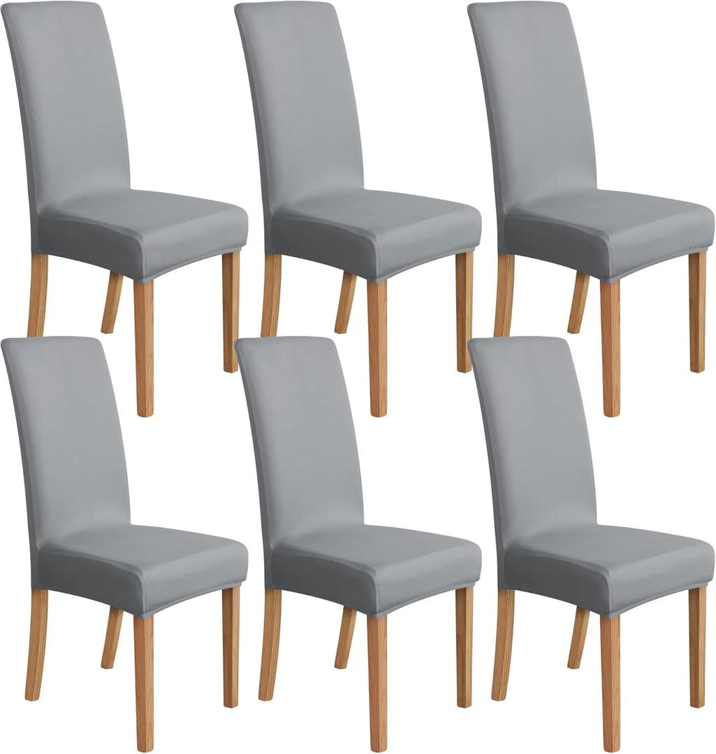 Amazon Basics Dining Chair Covers, Stretch Parson/Dining Chair Slipcover, Removable Washable Chair Protector for Home/Restaurant/Banquet, Light Grey, 6-Pack
