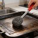 2 x 2PCS Steel Wool Scrubber with Handle Rustproof, Cast Iron Scrubber, Stubborn Messes Pot Brush, Remove Dirt for Cleaning Stoves,Sinks Dishes Grills Bowls & Metal Wire Sponge for Kitchens,Bathroom