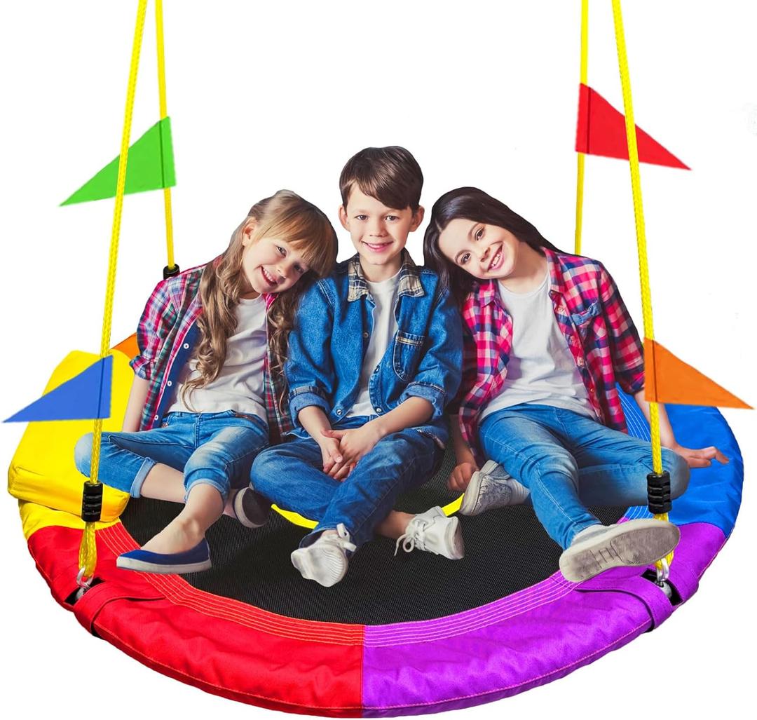 40 Inch Tree Swing for Kids OutdoorSpider Web Tree Swing,850Lb Weight Capacity,900D Oxford Waterproof with Handles, with 71" Adjustable Hanging Strapsfor Backyard, Playground (New 6 Colors)