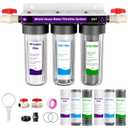 Whole House Water Filter System, 3-Stage Home Water Filtration System Highly Reduces Chlorine Odor,Taste, Delivers Crisp Water for Healthier Skin, 3/4" Ports with 2 Valves, Extra 2 Sets Filter Supply