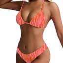TASHEHE Women's Colorful String Bikini Set Sexy Triangle Two Piece Swimsuit Halter Bathing Suit (Pink, M)