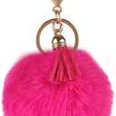 Unpafcxddyig Pom Poms Keychains Fluffy Pompoms Keyring with Tassel Pendants Faux Rabbit Fur Key Chain for Car Bag Charm