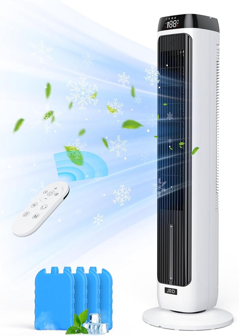 JRD 41" Evaporative Cooler with 3 Speeds, 5 Modes, Remote, 80 Oscillation Swamp Cooler with 12H Timer, Bladeless Tower Fan Cooling Fan for Bedroom Office Home