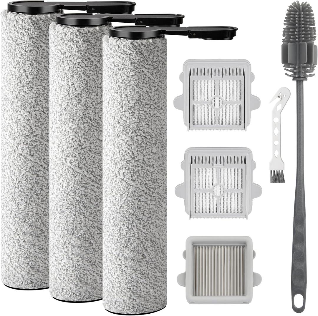 F25 Brush Rollers and HEPA Filter for Roborock F25/F25 ACE/F25 ALT/F25 LT/F25 RT/F25 GT Cordless Wet Dry Vacuum Cleaner, 3 Brush Rollers, 3 HEPA Filters, 1 Water Tank Brush, 1 Cleaning Brush