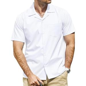 VATPAVE Mens Casual Short Sleeve Button Down Shirts Wrinkle Free Summer Beach Shirts with Pocket (Small, White)