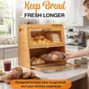 Gennua Kitchen Extra Large Bamboo Bread Box for Kitchen Countertop, Wooden Double Layer Breadbox Provides Double the Storage, Holds Multiple Loaves, Durable & Beautiful with Frosted Acrylic Panels