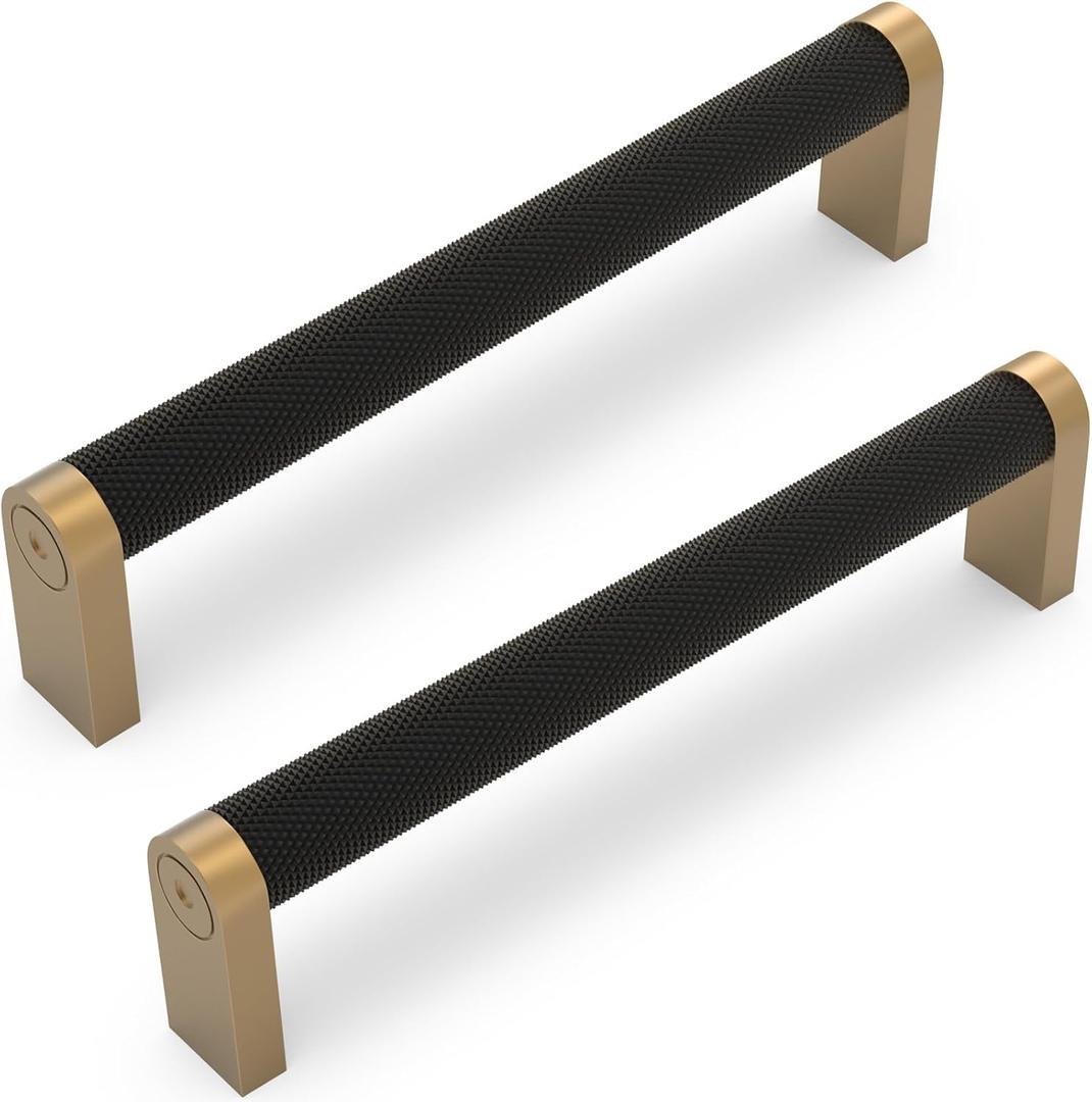 10 Pack Matte Black and Champagne Bronze Cabinet Pulls knurled 5 Inch Hole Centers Kitchen Cabinet Handles Drawer Pulls Cabinet Hardware