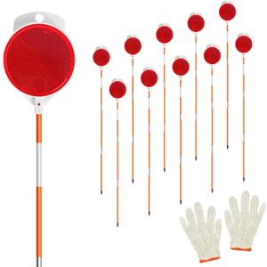10Pcs Reflective Driveway Markers,48in Reflective for Driveway on Poles, Orange Fiberglass Snow Stakes with Double Sided Reflector and Reflective Tape for Parking Lots, Walkways and Sidewalks (10)