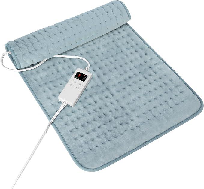 Heating Pad for Period Cramps, Heating Pad for Back/Neck/Shoulder Muscle Pain, 6 Heating&4 Timer Setting, Auto Shut Off, Dry/Moist Heat & Machine Washable, Gray Birthday Christmas Gifts for Women Mom