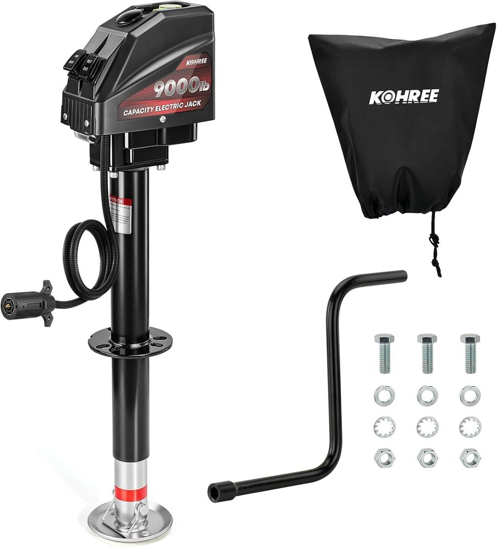 Kohree 9000 lbs Electric Trailer Jack with 7 Way Plug, 12V A-Frame Power Tongue Jack with 22" Lift, Heavy Duty RV Camper Travel Trailer Jack with Manual Crank Handle & Weatherproof Cover