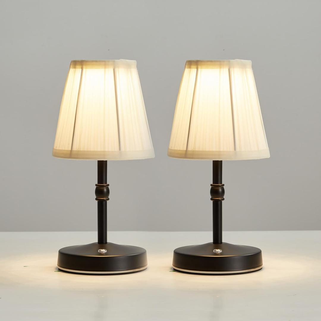 LED Cordless Mini Lamp 5W,3000 mah Battery Operated Lamps,3 Color Temperature Dimmable Table Light,Small Rechargeable Lamp,Kitchen Lamps Countertop,Restaurant (Black,2Pack) (Black-9.8 inch-2Pack)