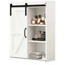 RUSTOWN Farmhouse Wood Wall Storage Bathroom Cabinet with Sliding Barn Door, Rustic Medicine Cabinet with Adjustable Shelf, 3-Tier Vintage Cabinet for Kitchen, Bathroom, Living Room (Vintage White)