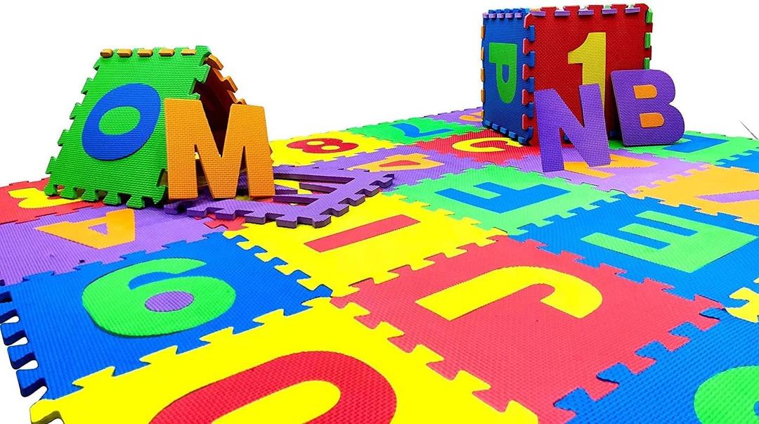 Little fun times Alphabet Play Mat for Baby Large 60 Pieces 12inch. Total 71.5x71.5 inch 36 SqFt Interlocking Floor Puzzle EVA Tiles Playmat for Toddler and Kids Letters and Numbers with Edges.