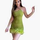 Inclined Shoulder Tassel Skinny Mini Dress For Women Robe Strapless Backless Sundress Ladies Club Party Sexy Dress-Green, L