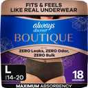 Always Discreet Boutique Incontinence and Postpartum Underwear for Women, Maximum Protection, Large, Black, 18 Count
