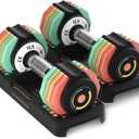 Adjustable Dumbbells Set 12.5LB/22.5LB Pair, 1-Sec Fast Adjustable 5 Weights by Turning Handle, Premium Comfort Non-slip Metal Dumbbells with Tray, Compact Size for Full Body Home Workout