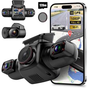 PRUVEEO 360 Degree View 4 Channel Dash Cam Front and Rear Inside Left Right, Dash Camera for Cars with CPL, Built-in GPS WiFi Night Vision, 24/7 Recording Parking Mode Monitor, Free 128G Card