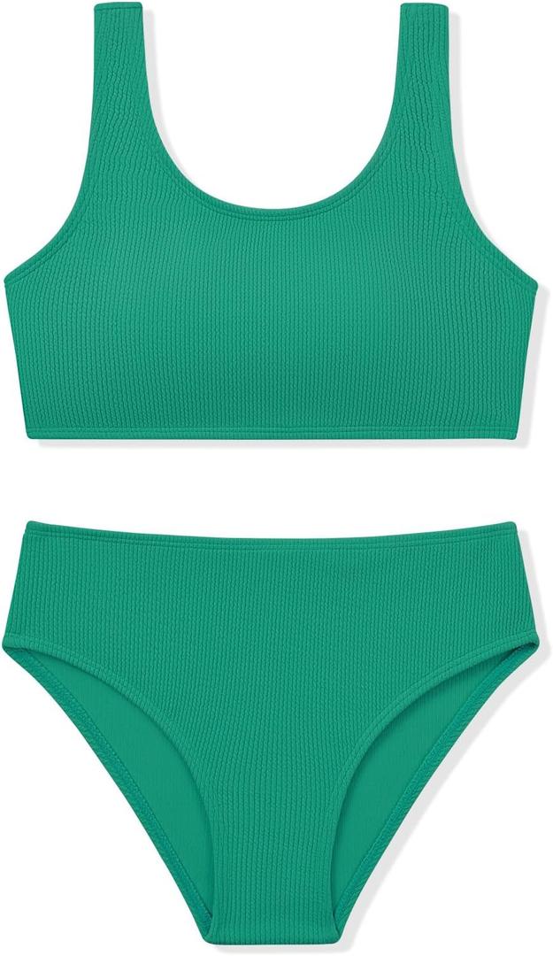 Girls Two Piece Swimsuits Ribbed Bikini Sets Swimming Bathing Suit Beach Sport Athletic Teen Girls Swimwear (11-12 Years, Glossy Green) Girls Two Piece Swimsuits Ribbed Bikini Sets Swimming Bathing Suit Beach Sport Athletic Teen Girls Swimwear (11-12 Years, Glossy Green)