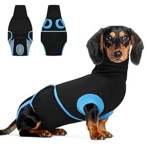 Queenmore Recovery Suit for Dogs After Surgery, Breathable Pet Recovery Suit Dog Abdominal Wounds Bandages, Dog Anxiety Calming Vest with Ear Muffs, Black, M