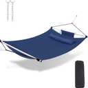 TegerDeger Anti-flip 12FT Hammock Large Hammock 450LB Capacity with Iron Spreader Bar & Nylon Rope for Outside, Patio, Garden, Backyard, Beach - Blue