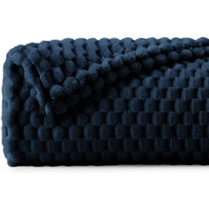 BEDELITE Fleece Blanket - 3D Jacquard Decorative Navy Throw Blankets for Couch & Bed, Soft and Cozy Warm Plush Fluffy Blanket All Seasons Suitable, 50x70Inches