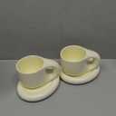 Lallisa 2 Pieces 13.5 oz Ceramic Coffee Mug Cute Fat Handle Cup with 2 Pcs Matching Saucer and 2 Pcs Spoons Espresso Chubby Mug for Milk Latte Tea Cafe, Dishwasher and Microwave Safe (Beige)