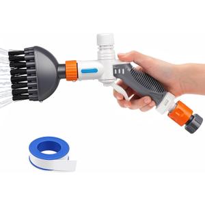 Havawish Pool Filter Cartridge Cleaner with Soap Dispenser Plumber Tape Set Scrubber Brush Wand for Spa Pool Filters Cleaning Kit Hot Tub Fits 3/4" Garden Hose