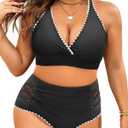 Yonique Womens Plus Size Bikini High Waisted Swimsuits Two Piece Bathing Suits Tummy Control Swimwear (Black, XL)