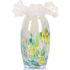 Ruffle vase Hand Blown Glass vase, Glass Art Glass Irregular vase for Dining Table Centerpiece, Home Interior Desk Decoration, Living Room Coffee Table, Wedding Centerpiece Decorative Glass vase. (Green)