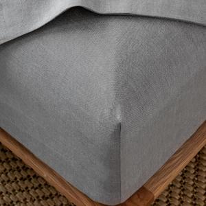 MooMee Fitted Bottom Sheet Only 100% Washed Cotton Linen Like Textured Breathable Durable Soft Comfy Deep Pocket Fits Mattress up to 17" (Ice Grey, Full)