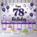 Happy 78th Birthday Decorations,78th Purple Balloon Large Birthday Banner Backdrop Sign,78 Years Old Bday Party Supplies.