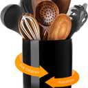 Nucookery 360°Rotating Utensil Holder, 7.2" Large Utensil Crock, White Ceramic Cooking Utensil Organizer,Farmhouse Kitchen Decor Christmas Thanksgiving Gift (Stone Black)
