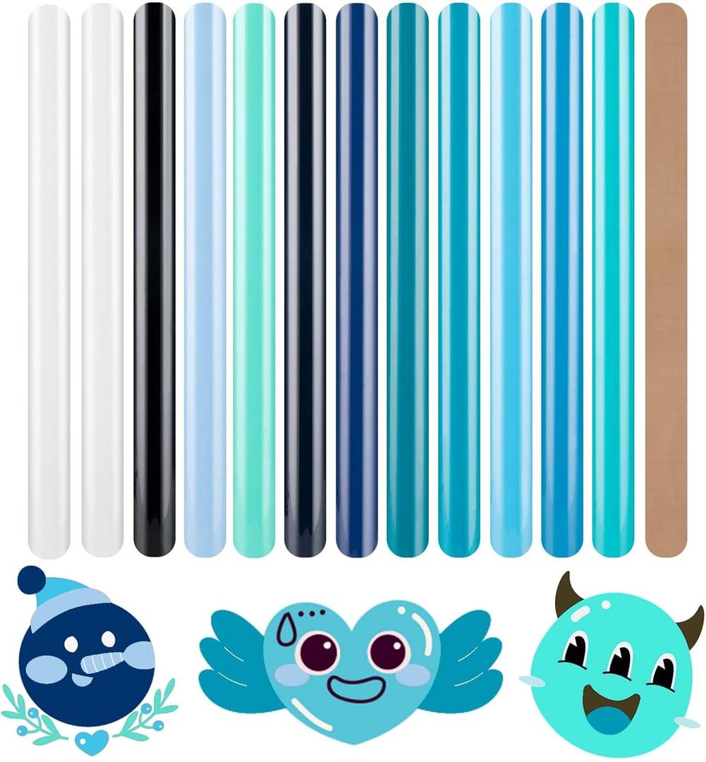 HTVRONT Heat Transfer Vinyl Blue HTV Vinyl - 13 Sheets of Various Blue HTV for Shirts, Turquoise Iron on Vinyl Compatible with Cricut Cutting Machine & Cameo