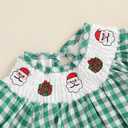 2 x Newborn Baby Girl Smocked Thanksgiving Outfit Infant Plaid Bubble Romper Embroidery Turkey Fall Clothes (6-12 Months, Green Santa)