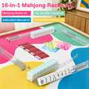 Mahjong Racks with Pushers Set of 4, 17.5 Inch Clear Acrylic American Mahjong Racks with Anti-Slip Silicone Pads, Mahjong Tile Racks with Manuals & Protective Sleeves, 17.5 x 3.14 x 1.18 inches