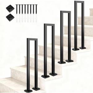 2Pcs Heavy Duty Steel U Shaped Handrails, 33.5" Matte Black Hand Rails for Outdoor & Indoor Steps, Stair Railing for Porches, Decks, Lofts