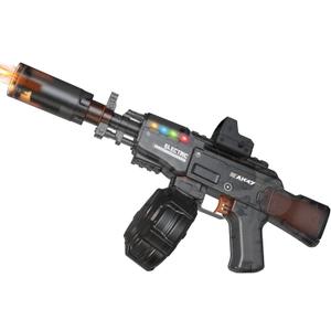 Electric Water Gun with LED Sight, Rechargeable Battery, High Capacity Drum Magazine, Black (Transparent) Ages 3+