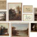 uniro Vintage Wall Art Decor Prints Farmhouse Wall Decor Vintage Fall Autumn Canvas Wall Art Prints Nature Landscape Lakes Swan Botanical Flower Women Painting Poster Rustic Cottagecore Decor Retro (Retro 01 - 9pcs)